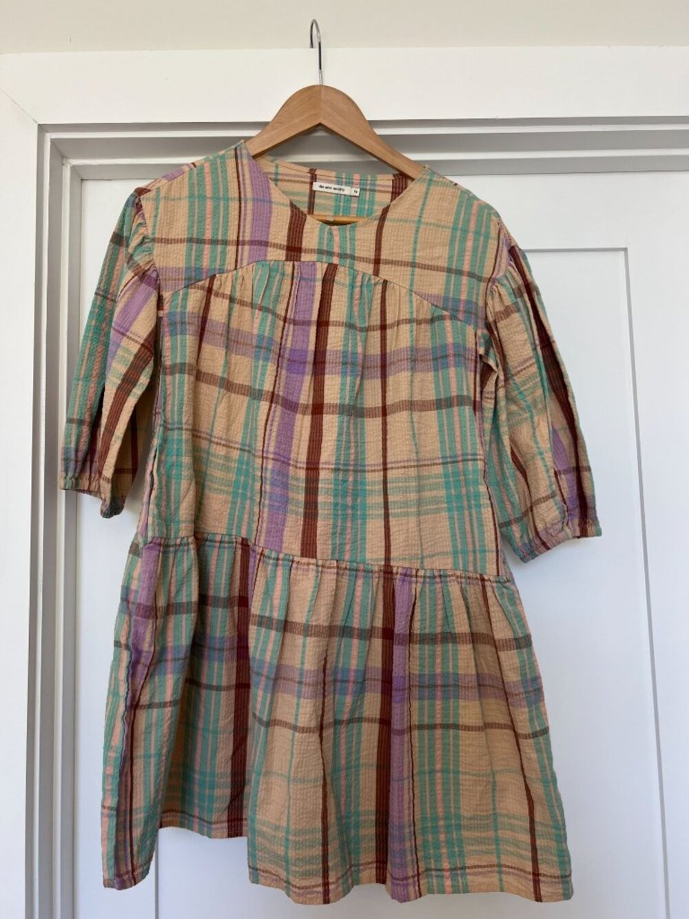 The New Society plaid Orchid Bloom Check Lavande Dress sz 8 $155 cottage, prairi